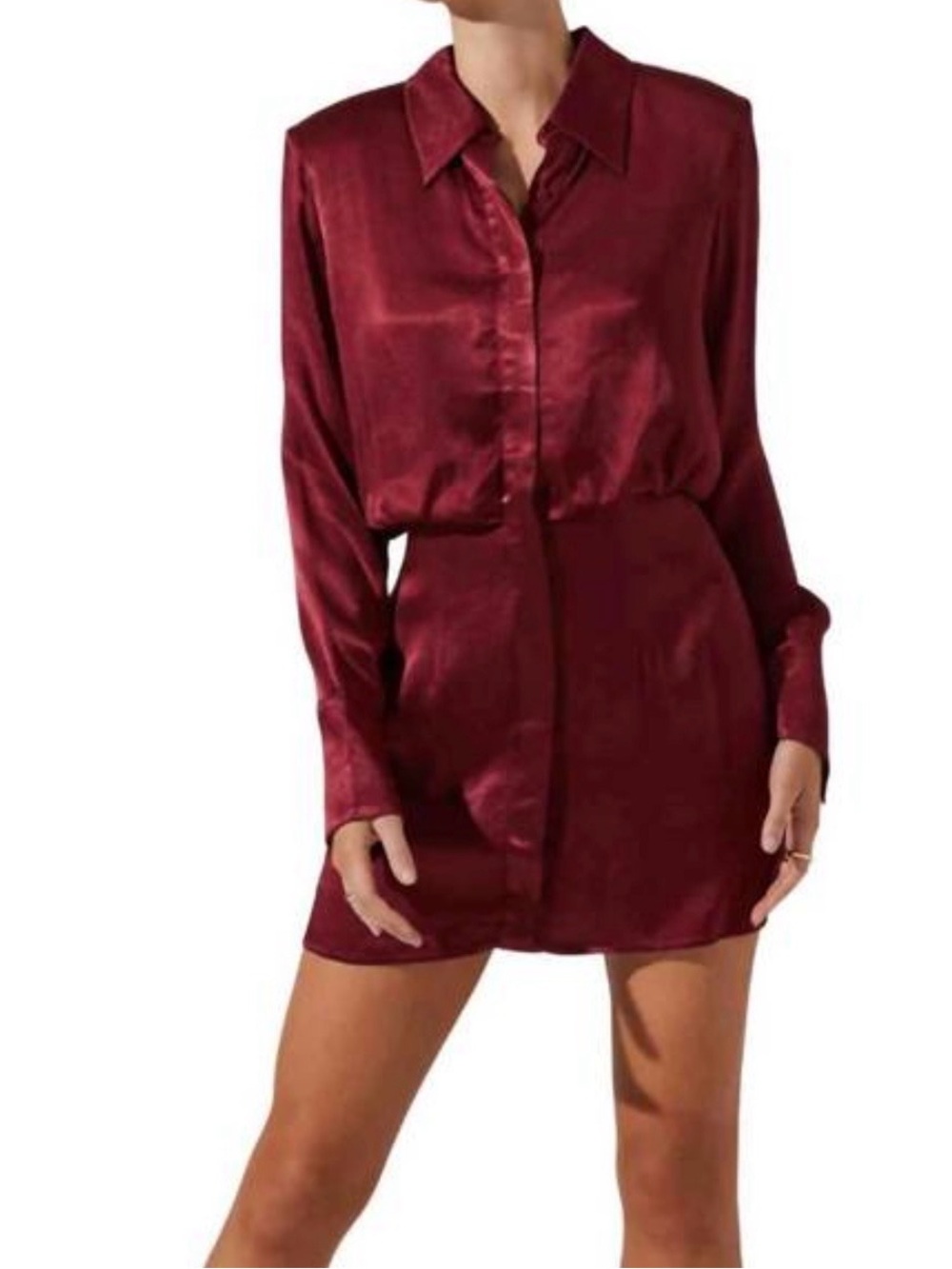 ASTR Satin Shirt Mini Dress - Burgundy
